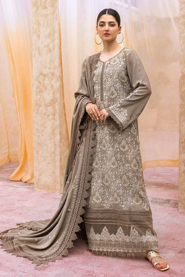 3 Piece Embroidered Karandi Unstitched Suit with Embroidered Karandi Dupatta AY-32025
