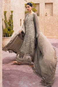 3 Piece Embroidered Karandi Unstitched Suit with Embroidered Karandi Dupatta AY-32025