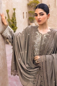 3 Piece Embroidered Karandi Unstitched Suit with Embroidered Karandi Dupatta AY-32025