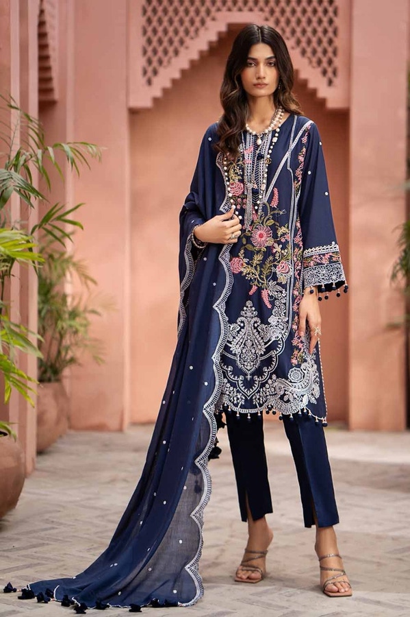 3 Piece Embroidered Lawn Unstitched Suit with Embroidered Denting Lawn Dupatta DN-42012