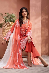 3 Piece Embroidered Lawn Unstitched Suit with Embroidered Printed Denting Lawn Dupatta DN-42020