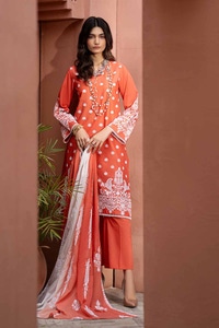 3 Piece Embroidered Lawn Unstitched Suit with Embroidered Printed Denting Lawn Dupatta DN-42020