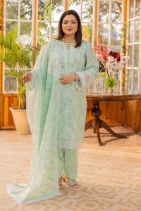 3 Piece Embroidered Printed Lawn Unstitched Suit with Embroidered Printed Denting Lawn Dupatta DN-42022