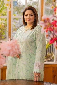 3 Piece Embroidered Printed Lawn Unstitched Suit with Embroidered Printed Denting Lawn Dupatta DN-42022