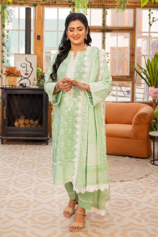 3 Piece Embroidered Printed Lawn Unstitched Suit with Denting Lawn Dupatta DN-42030