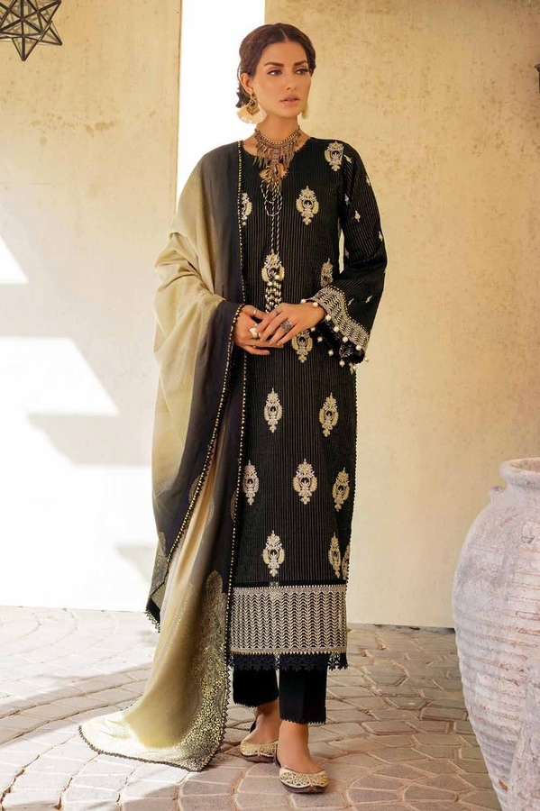 3 Piece Embroidered Khaddar Unstitched Suit with Printed Khaddar Jacquard Dupatta MJ-32077