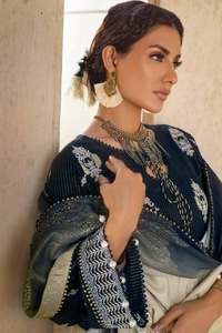3 Piece Embroidered Khaddar Unstitched Suit with Printed Khaddar Jacquard Dupatta MJ-32077