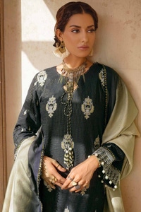 3 Piece Embroidered Khaddar Unstitched Suit with Printed Khaddar Jacquard Dupatta MJ-32077