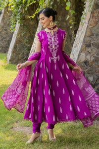 3 Piece Embroidered Foam Printed Cambric Unstitched Suit with Printed Burnout Dupatta BN-32007