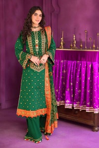 3 Piece Embroidered Chunri Lawn Unstitched Suit With Chiffon Gold and Lacquer Printed Dupatta BM-32015