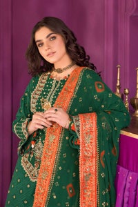 3 Piece Embroidered Chunri Lawn Unstitched Suit With Chiffon Gold and Lacquer Printed Dupatta BM-32015