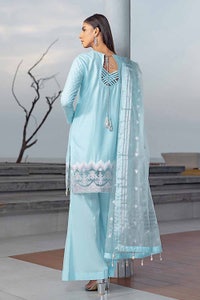 3 Piece Embroiderd Cotton Silk Unstitched Suit with Embroidered Organza Stripe Dupatta PM-32070