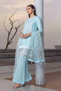 3 Piece Embroiderd Cotton Silk Unstitched Suit with Embroidered Organza Stripe Dupatta PM-32070