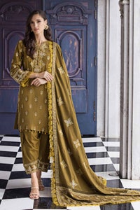 3 Piece Embroidered Pashmina Unstitched Suit with Embroidered Pashmina Shawl AP-32073