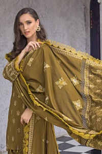 3 Piece Embroidered Pashmina Unstitched Suit with Embroidered Pashmina Shawl AP-32073