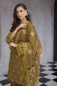 3 Piece Embroidered Pashmina Unstitched Suit with Embroidered Pashmina Shawl AP-32073