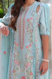 3 Piece Unstitched Embroidered Lawn Suit with Embroidered Chiffon Dupatta PM-52019