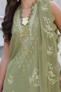3 Piece Unstitched Embroidered Lawn Suit with Embroidered Chiffon Dupatta PM-52029