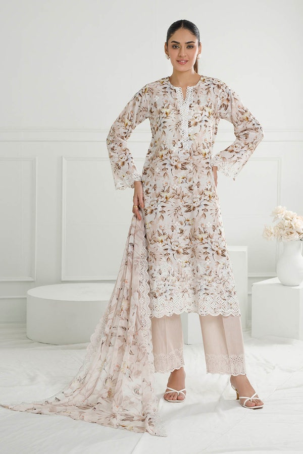 3 Piece Unstitched Embroidered Printed Lawn Suit with Embroidered Printed Chiffon Dupatta PR-52001