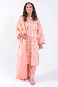 3 Piece Unstitched Lacquer Printed Lawn Suit with Embroidered Denting Lawn Dupatta DN-52002