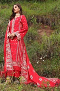 3 Piece Embroidered Raw Silk Unstitched Suit with Raw Silk Dupatta RW-32001