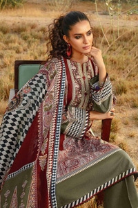 3 Piece Digital Printed Corduroy Unstitched Suit with Digital Printed Cotton Net Dupatta CD-32002