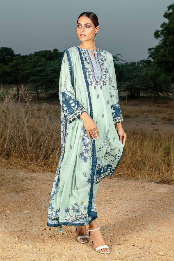 3 Piece Printed Corduroy Unstitched Suit with Cotton Net Dupatta CD-32004 A