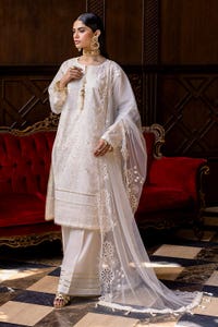 3 Piece Embroidered Paper Cotton Unstitched Suit with Embroidered Net Dupatta FE-42009