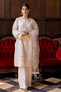3 Piece Embroidered Paper Cotton Unstitched Suit with Embroidered Net Dupatta FE-42009