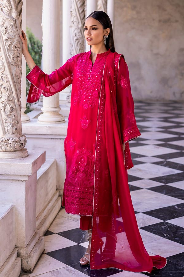 3 Piece Embroidered Chiffon Unstitched Suit with Embroidered Chiffon Dupatta FE-42047