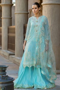 3 Piece Embroidered Paper Cotton Unstitched Suit with Embroidered Net Dupatta FE-42071