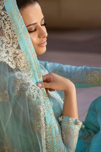 3 Piece Embroidered Paper Cotton Unstitched Suit with Embroidered Net Dupatta FE-42071