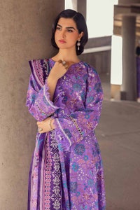 3 Piece Cambric Printed Unstitched Suit with Denting Lawn Dupatta DN-32098 B