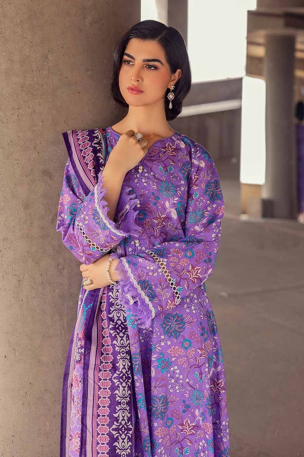 3 Piece Cambric Printed Unstitched Suit with Denting Lawn Dupatta DN-32098 B