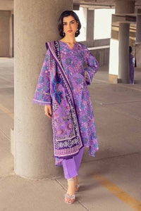 3 Piece Cambric Printed Unstitched Suit with Denting Lawn Dupatta DN-32098 B