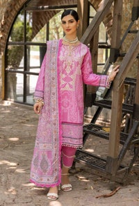 3 Piece Embroidered Gold Printed Cambric Unstitched Suit with Printed Burnout Dupatta BN-32005