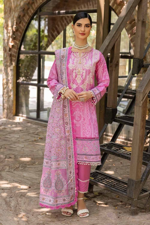 3 Piece Embroidered Gold Printed Cambric Unstitched Suit with Printed Burnout Dupatta BN-32005