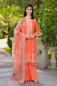 3 Piece Embroidered Cambric Unstitched Suit with Printed Burnout Dupatta BN-32004