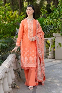 3 Piece Embroidered Cambric Unstitched Suit with Printed Burnout Dupatta BN-32004