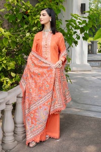3 Piece Embroidered Cambric Unstitched Suit with Printed Burnout Dupatta BN-32004