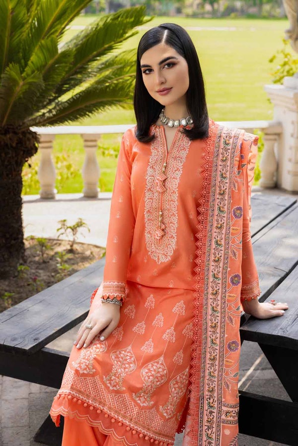 3 Piece Embroidered Cambric Unstitched Suit with Printed Burnout Dupatta BN-32004