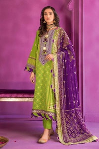 3 Piece Embroidered Chunri Lawn Unstitched Suit With Chiffon Gold and Lacquer Printed Dupatta BM-32011