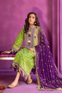 3 Piece Embroidered Chunri Lawn Unstitched Suit With Chiffon Gold and Lacquer Printed Dupatta BM-32011