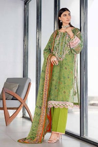 3 Piece Embroidered Digital Printed Cotton Net Unstitched Suit with Digital Printed Silk Dupatta with Lace SSM-32031