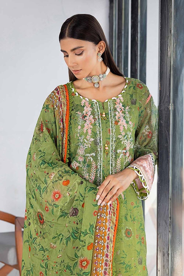 3 Piece Embroidered Digital Printed Cotton Net Unstitched Suit with Digital Printed Silk Dupatta with Lace SSM-32031