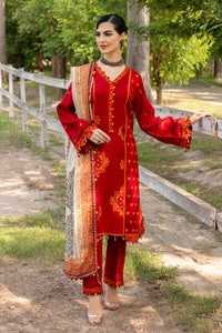 3 Piece Embroidered Silk Unstitched Suit with Digital Printed Silk Dupatta SSM-32035