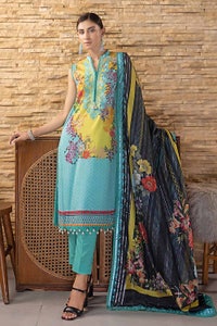 3 Piece Digital Printed Cambric Unstitched Suit with Stripe Chiffon Dupatta ST-32016