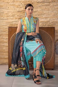 3 Piece Digital Printed Cambric Unstitched Suit with Stripe Chiffon Dupatta ST-32016