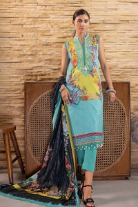 3 Piece Digital Printed Cambric Unstitched Suit with Stripe Chiffon Dupatta ST-32016