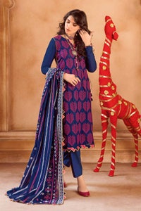 3 Piece Embroidered Chunri Lawn Unstitched Suit With Gold And Lacquer Printed Lawn Dupatta CL-32201